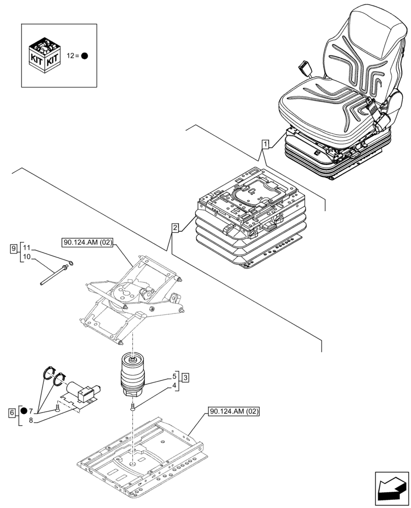 Схема запчастей Case IH FARMLIFT 742 - (90.124.AN) - VAR - 749490 - SEAT, AIR SUSPENSION, AIR COMPRESSOR, SPRING (90) - PLATFORM, CAB, BODYWORK AND DECALS