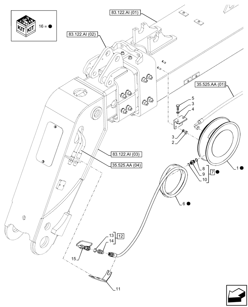 Схема запчастей Case IH FARMLIFT 935 - (35.525.AA[08]) - VAR - 749294 - AUXILIARY HYDRAULIC, RETURN LINE, FRONT (9M) - END DATE 25-FEB-2015 (35) - HYDRAULIC SYSTEMS