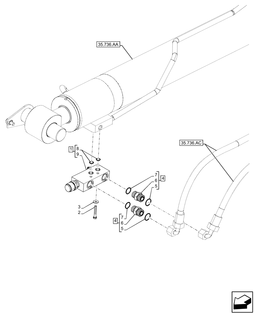 Схема запчастей Case IH FARMLIFT 735 - (35.736.AJ) - VAR - 702003 -LIFT CYLINDER, SAFETY VALVE (35) - HYDRAULIC SYSTEMS