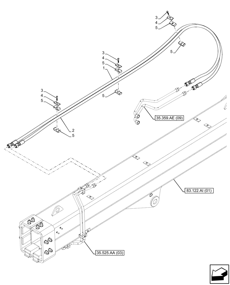 Схема запчастей Case IH FARMLIFT 735 - (35.525.AA[02]) - VAR - 702007 - AUXILIARY HYDRAULIC, LINE (7 - 9M) (35) - HYDRAULIC SYSTEMS