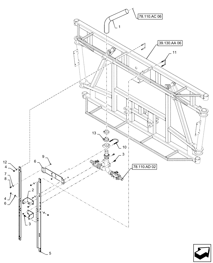 Схема запчастей Case IH PATRIOT 3340 - (78.110.AD[01]) - CENTER SECTION STANDARD MANIFOLD, MOUNTING PARTS, 5 AND 6 SECTION (78) - SPRAYING