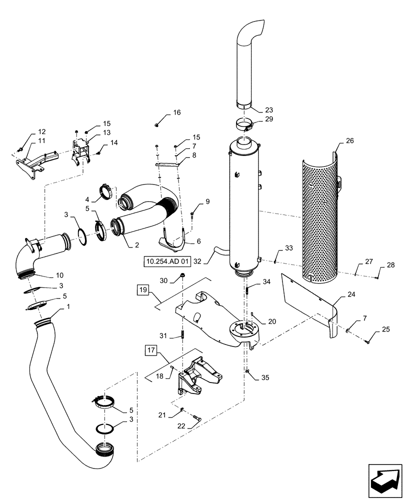 Схема запчастей Case IH MAGNUM 2654 - (10.254.AI[03]) - EXHAUST SYSTEM - TIER 2, TIER 3 (10) - ENGINE