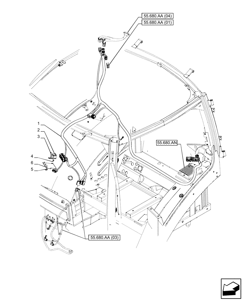 Схема запчастей Case IH PUMA 165 CVT - (55.680.AA[01]) - VAR - 758272, 758273 - CAB, HARNESS, AUTOGUIDANCE SYSTEM (55) - ELECTRICAL SYSTEMS