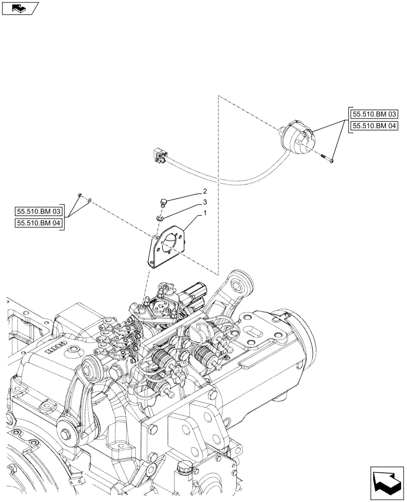 Схема запчастей Case IH FARMALL 105C - (55.510.BM[10]) - VAR - 744761 - POWER SOCKET, BRACKET (55) - ELECTRICAL SYSTEMS