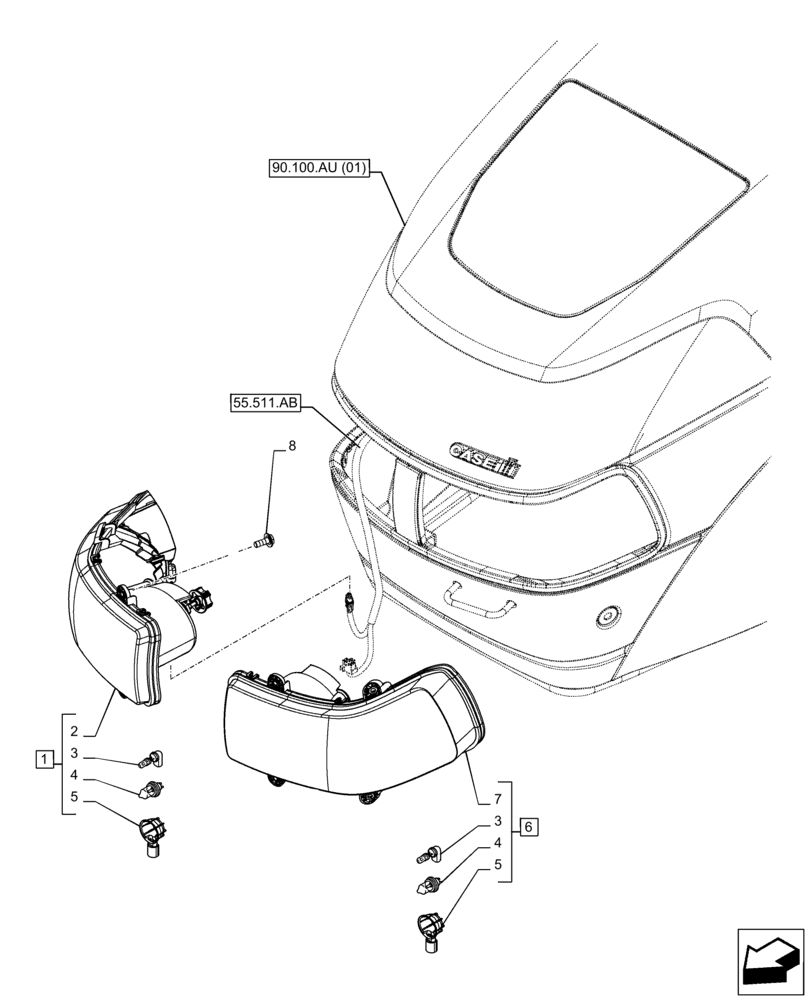 Схема запчастей Case IH PUMA 150 - (55.404.AQ[01]) - HEADLIGHT (55) - ELECTRICAL SYSTEMS