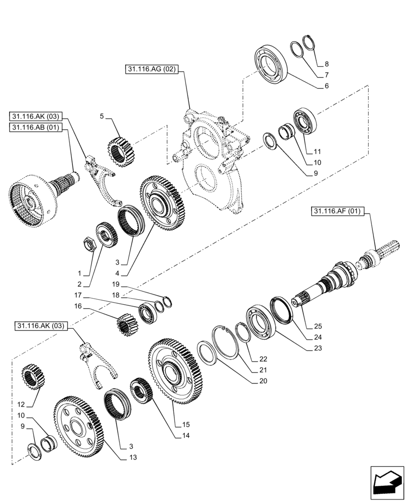 Схема запчастей Case IH PUMA 150 CVT - (31.116.AC[03]) - VAR - 391139 - PTO 540/540E/1000 RPM, DRIVE SHAFT, FRONT (31) - IMPLEMENT POWER TAKE OFF