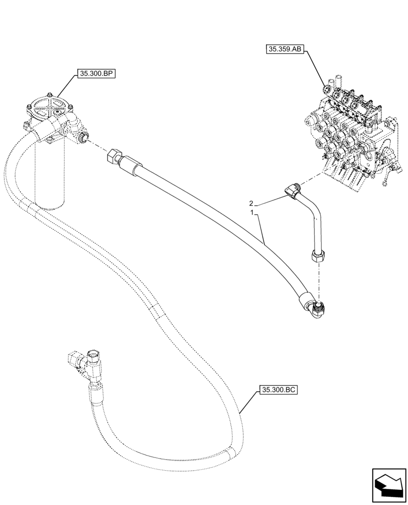 Схема запчастей Case IH FARMLIFT 742 - (35.359.AZ[02]) - CONTROL VALVE, DRAIN LINE (35) - HYDRAULIC SYSTEMS