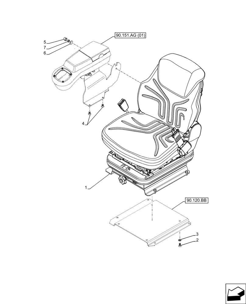 Схема запчастей Case IH FARMLIFT 742 - (90.120.AD) - VAR - 749491 - SEAT, MECHANICAL SUSPENSION (90) - PLATFORM, CAB, BODYWORK AND DECALS