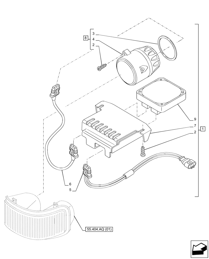 Схема запчастей Case IH PUMA 220 CVT - (55.404.AQ[02]) - VAR - 758170, 758171 - HEADLIGHT (55) - ELECTRICAL SYSTEMS