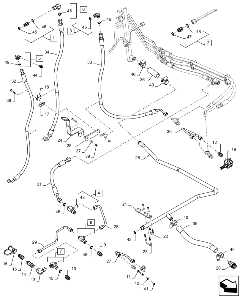 Схема запчастей Case IH STEIGER 500 - (35.733.AC[04]) - FRONT AXLE LUBRICATION LINES, W/ DIFFERENTIAL LOCK (35) - HYDRAULIC SYSTEMS