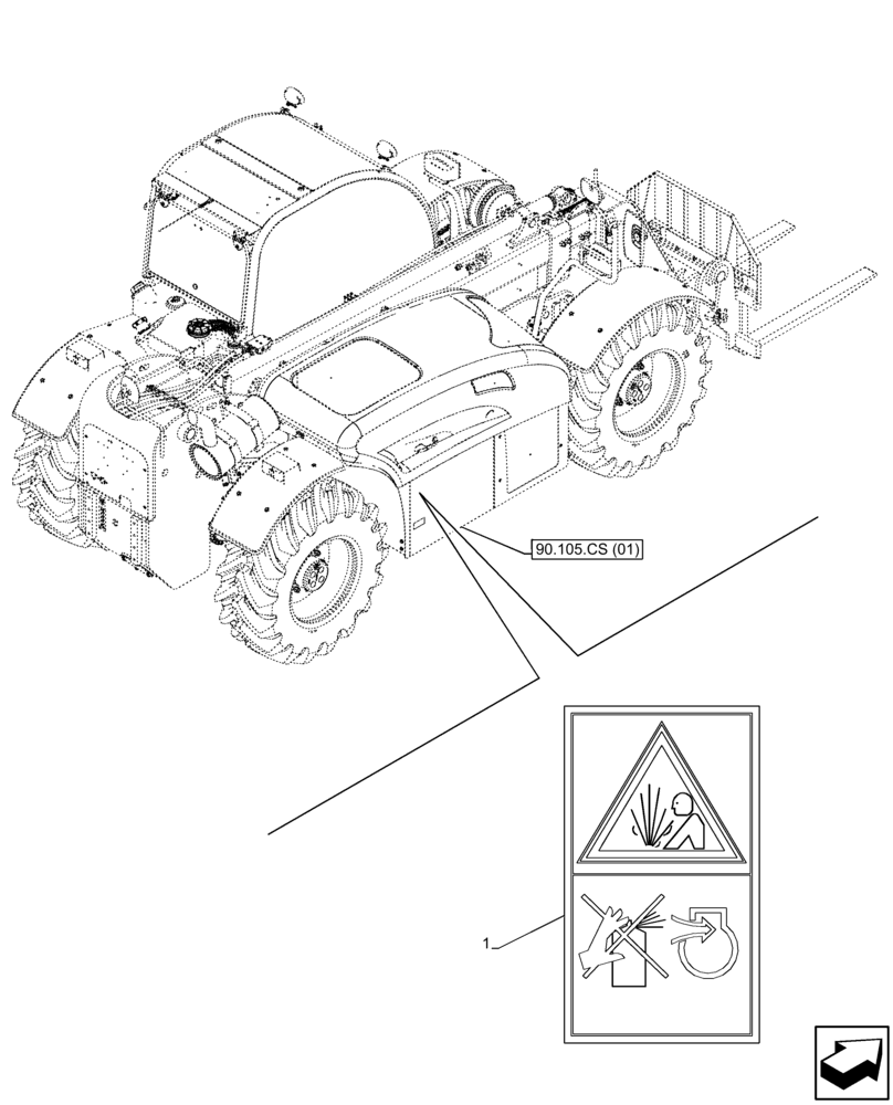 Схема запчастей Case IH FARMLIFT 742 - (90.108.AC[16]) - VAR - 749079 - WARNING DECAL, ENGINE HOOD (90) - PLATFORM, CAB, BODYWORK AND DECALS