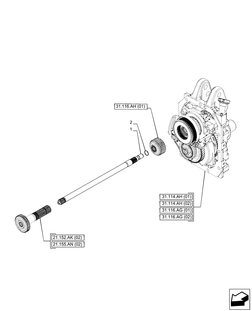 Схема запчастей Case IH PUMA 150 CVT - (31.116.AL[01]) - VAR - 391136, 391138, 758011, 758016, 758017, 758022 - PTO, SHAFT, REAR (31) - IMPLEMENT POWER TAKE OFF