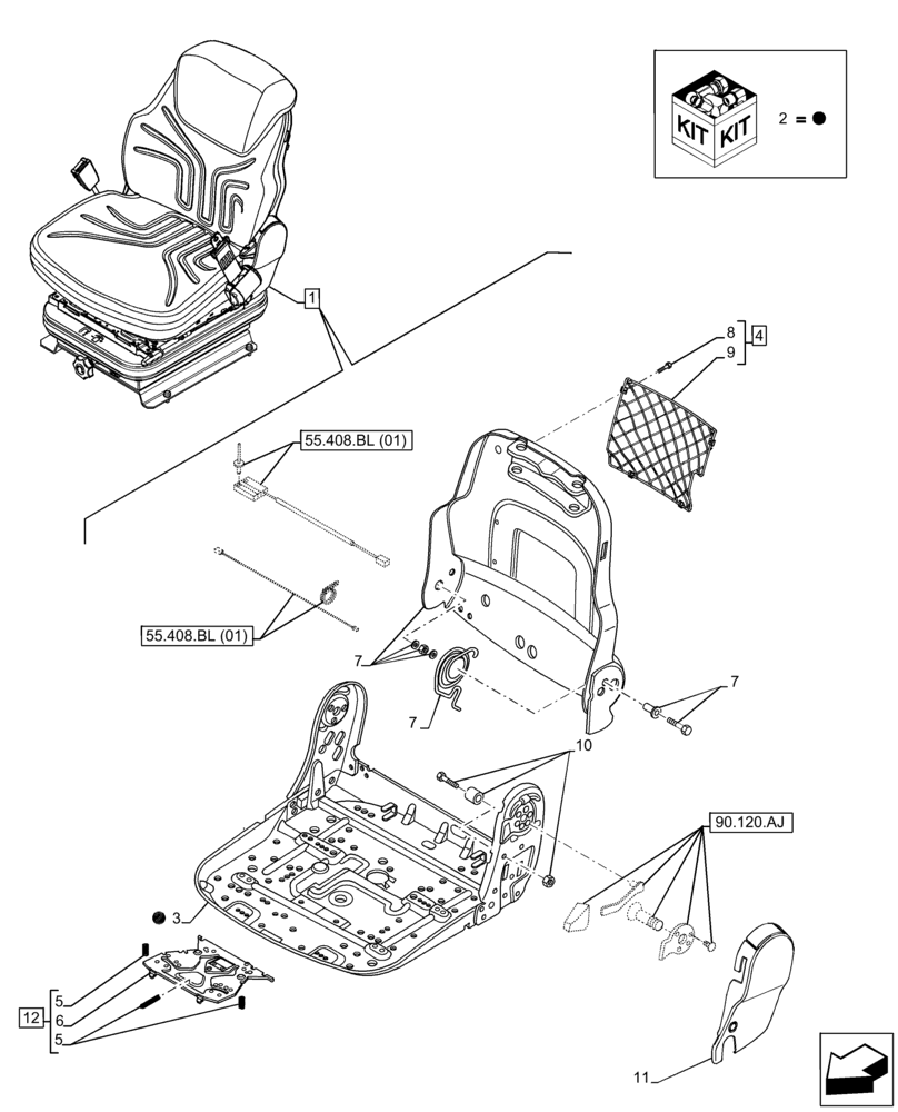 Схема запчастей Case IH FARMLIFT 742 - (90.120.BH) - VAR - 749491 - SEAT, MECHANICAL SUSPENSION, FRAME (90) - PLATFORM, CAB, BODYWORK AND DECALS