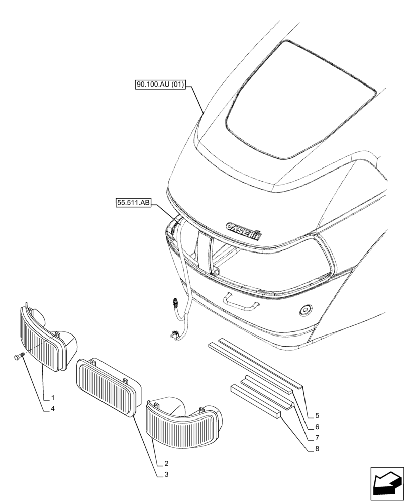 Схема запчастей Case IH PUMA 220 - (55.404.AQ[04]) - VAR - 758250 - HEADLIGHT (55) - ELECTRICAL SYSTEMS