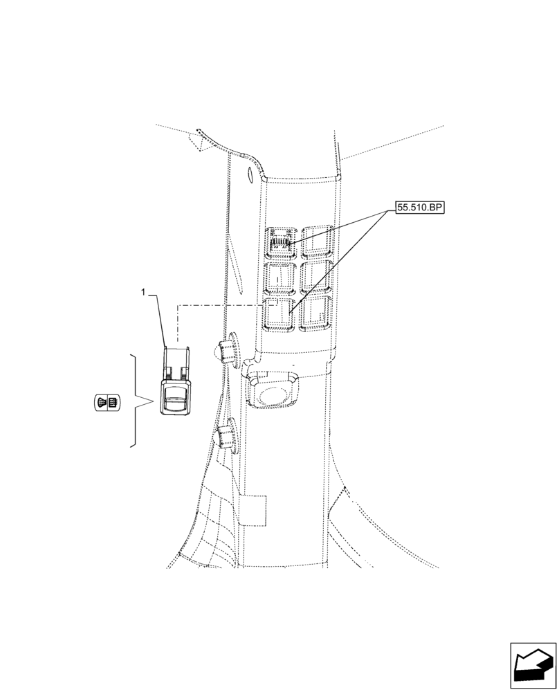 Схема запчастей Case IH PUMA 185 - (55.512.AI) - VAR - 758142, 758143, 758145, 758146 - HEATED GLASS, SWITCH (55) - ELECTRICAL SYSTEMS