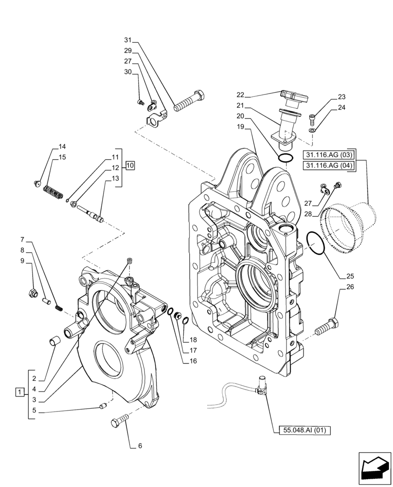 Схема запчастей Case IH PUMA 165 - (31.116.AG[01]) - VAR - 391139, 758024 - PTO, HOUSING (31) - IMPLEMENT POWER TAKE OFF