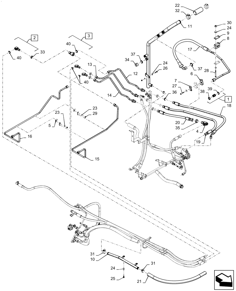 Схема запчастей Case IH STEIGER 580 - (35.733.AC[05]) - CENTER AXLE LUBRICATION LINE, W/ DIFFERENTIAL LOCK (35) - HYDRAULIC SYSTEMS