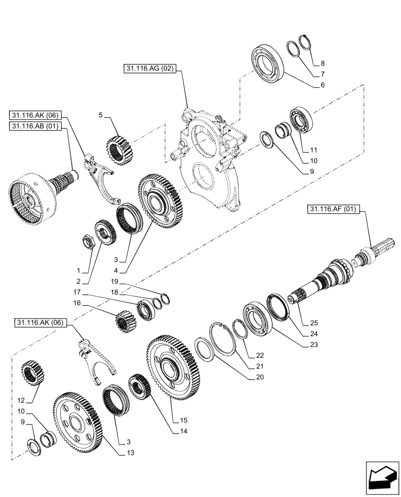 Схема запчастей Case IH PUMA 150 CVT - (31.116.AC[06]) - VAR - 758024 - PTO 540E/1000/1000E RPM, DRIVE SHAFT, FRONT (31) - IMPLEMENT POWER TAKE OFF