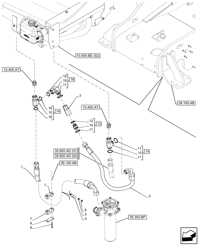 Схема запчастей Case IH FARMLIFT 742 - (35.300.BC) - OIL COOLER LINE (35) - HYDRAULIC SYSTEMS