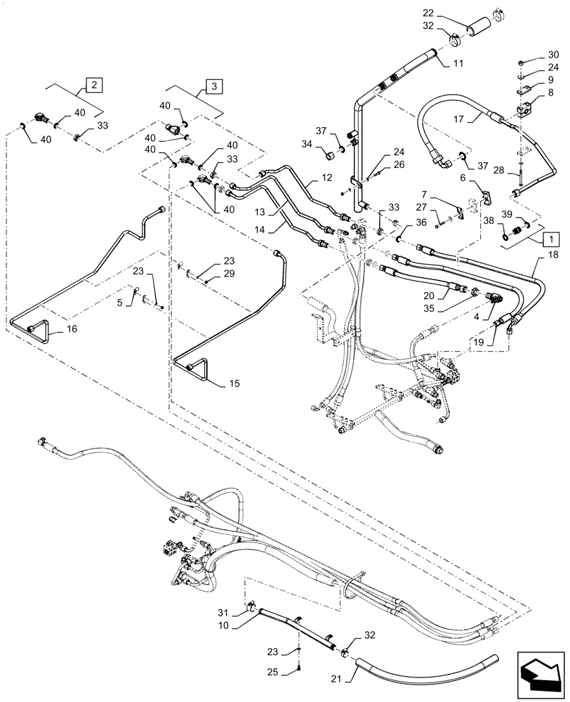 Схема запчастей Case IH QUADTRAC 620 - (35.733.AC[02]) - CENTER AXLE LUBRICATION LINE, W/O DIFFERENTIAL LOCK (35) - HYDRAULIC SYSTEMS