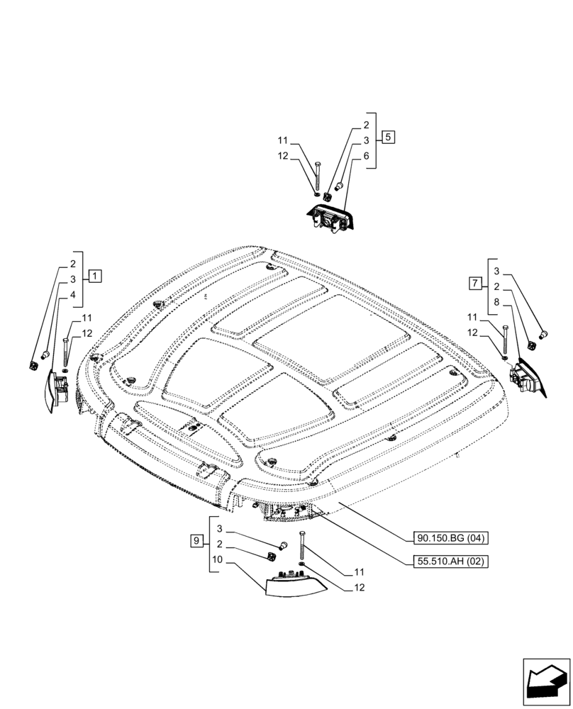 Схема запчастей Case IH PUMA 165 - (55.404.CL[01]) - VAR - 391179, 758140, 758142, 758145 - CAB ROOF, TURN SIGNAL LIGHT (NA MARKET PACKAGE) (55) - ELECTRICAL SYSTEMS