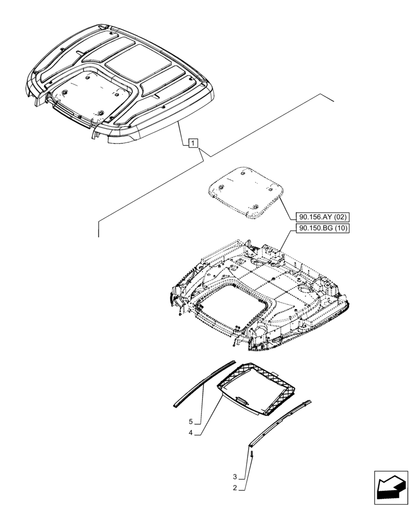 Схема запчастей Case IH PUMA 165 - (90.151.AE[03]) - VAR - 758139, 758141, 758143, 758146 - CAB ROOF, SUN CURTAIN, W/ HIGH VISIBILITY PANEL (NA MARKET PACKAGE) (90) - PLATFORM, CAB, BODYWORK AND DECALS