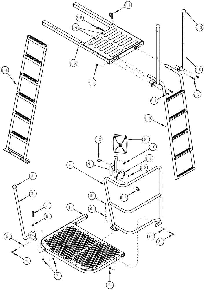 Схема запчастей Case IH CPX620 - (09F-12) - CAB AND SERVICE PLATFORMS AND BASKET LADDER (12) - CHASSIS