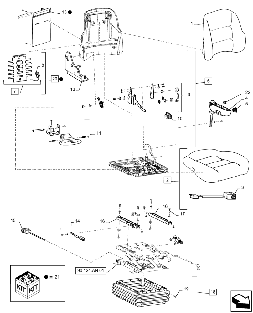 Схема запчастей Case IH STEIGER 420 - (90.124.AF[02]) - VAR - 420002, 449057 - SEAT CUSHION & ARMREST, HEATED CLOTH SEAT (90) - PLATFORM, CAB, BODYWORK AND DECALS