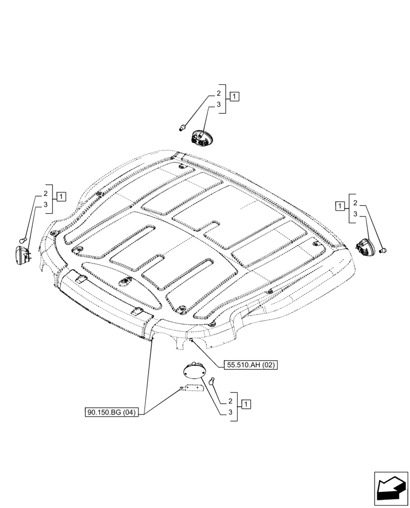 Схема запчастей Case IH PUMA 200 - (55.404.CL[01]) - VAR - 391178, 758134 - CAB ROOF, TURN SIGNAL LIGHT (NA MARKET PACKAGE) (55) - ELECTRICAL SYSTEMS