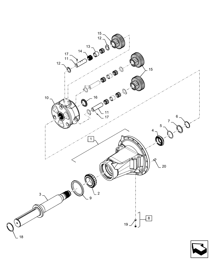 Схема запчастей Case IH STEIGER 580 - (25.108.AA[02]) - AXLE CARRIER ASSY, 550, 580, 600, 620 (25) - FRONT AXLE SYSTEM