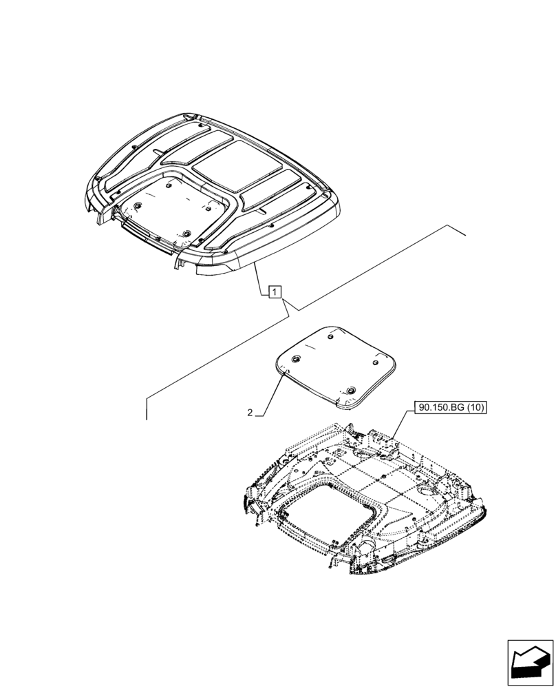 Схема запчастей Case IH PUMA 150 - (90.156.AY[02]) - VAR - 758139, 758141, 758143, 758146 - CAB ROOF, HATCH, W/ HIGH VISIBILITY PANEL (NA MARKET PACKAGE) (90) - PLATFORM, CAB, BODYWORK AND DECALS