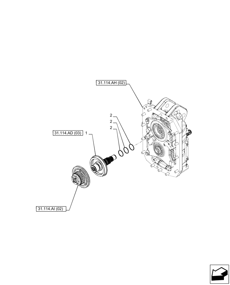 Схема запчастей Case IH PUMA 200 - (31.114.AD[02]) - VAR - 391141, 758025, 758029 - PTO, DRIVE SHAFT, FRONT (31) - IMPLEMENT POWER TAKE OFF