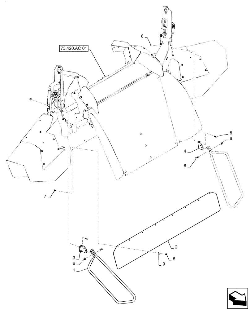 Схема запчастей Case IH 9240 - (73.430.AA[01]) - GUARD, SPREADER HOOD (73) - RESIDUE HANDLING