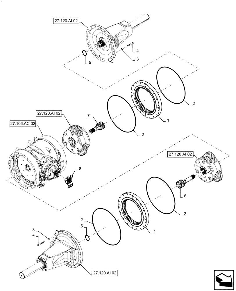 Схема запчастей Case IH STEIGER 620 - (27.100.AK[03]) - REAR AXLE ASSY, 550, 580, 600, 620 (27) - REAR AXLE SYSTEM