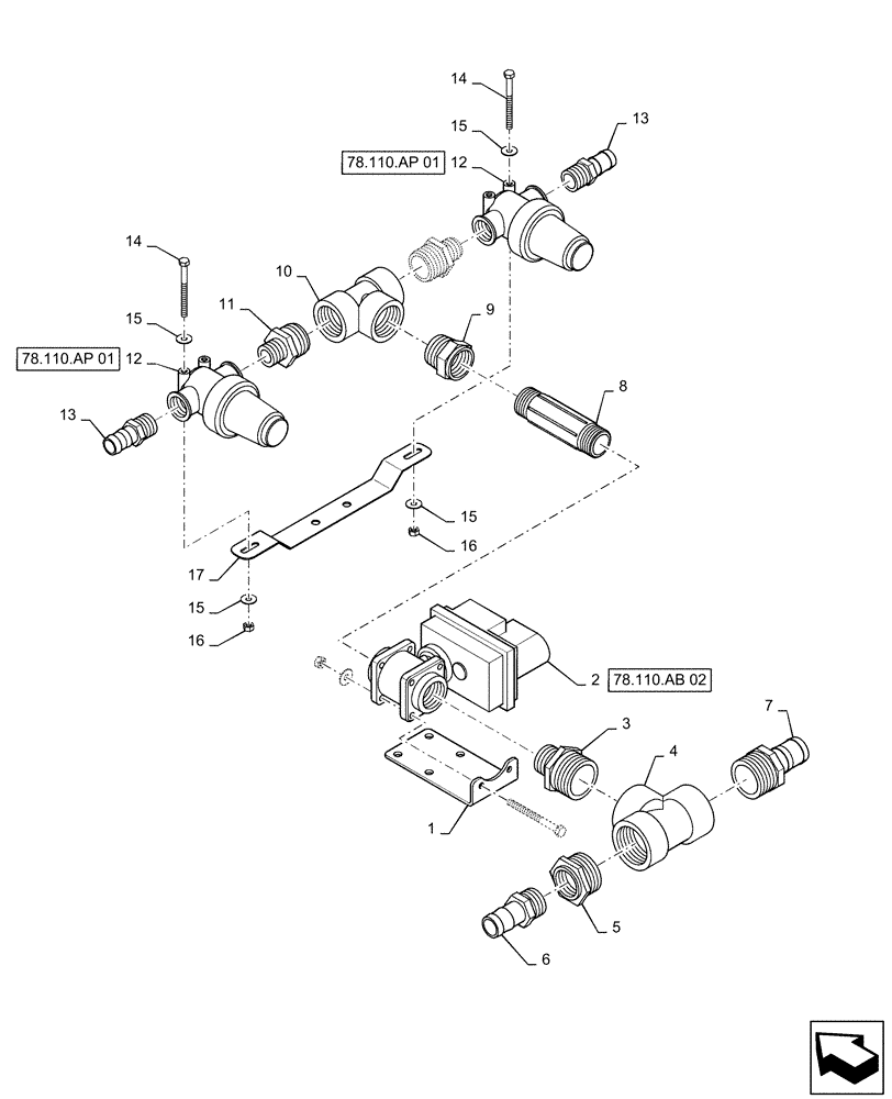 Схема запчастей Case IH PATRIOT 3240 - (78.110.AB[04]) - 90, 5 AND 6 SECTION, SINGLE BOOM VALVE, DUAL STRAINER (78) - SPRAYING