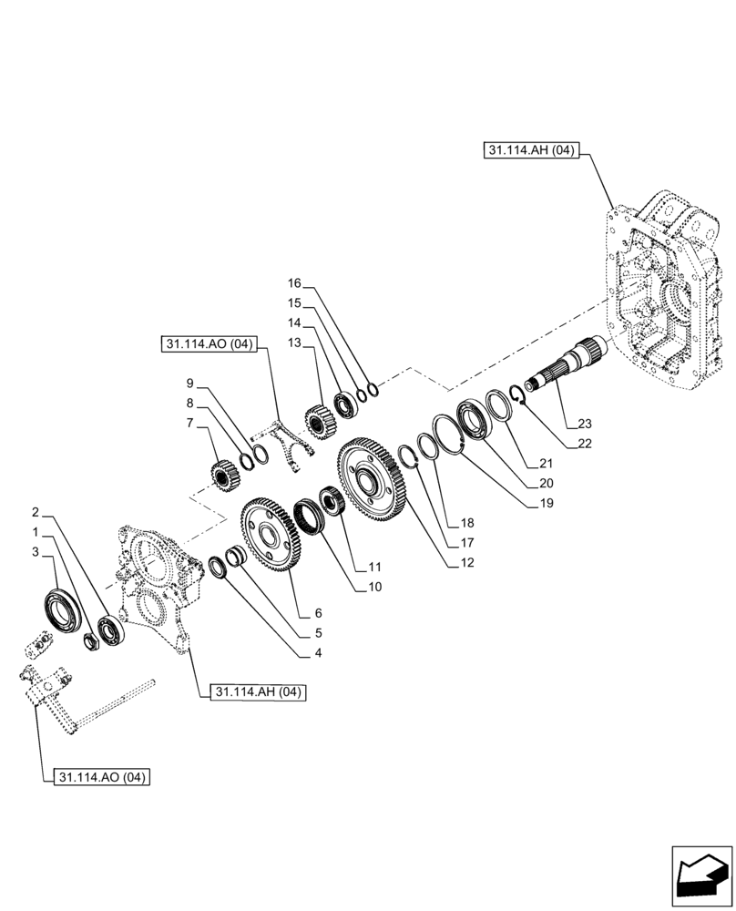 Схема запчастей Case IH PUMA 220 CVT - (31.114.AB[04]) - VAR - 758031 - PTO 540/1000 RPM, DRIVEN SHAFT (31) - IMPLEMENT POWER TAKE OFF