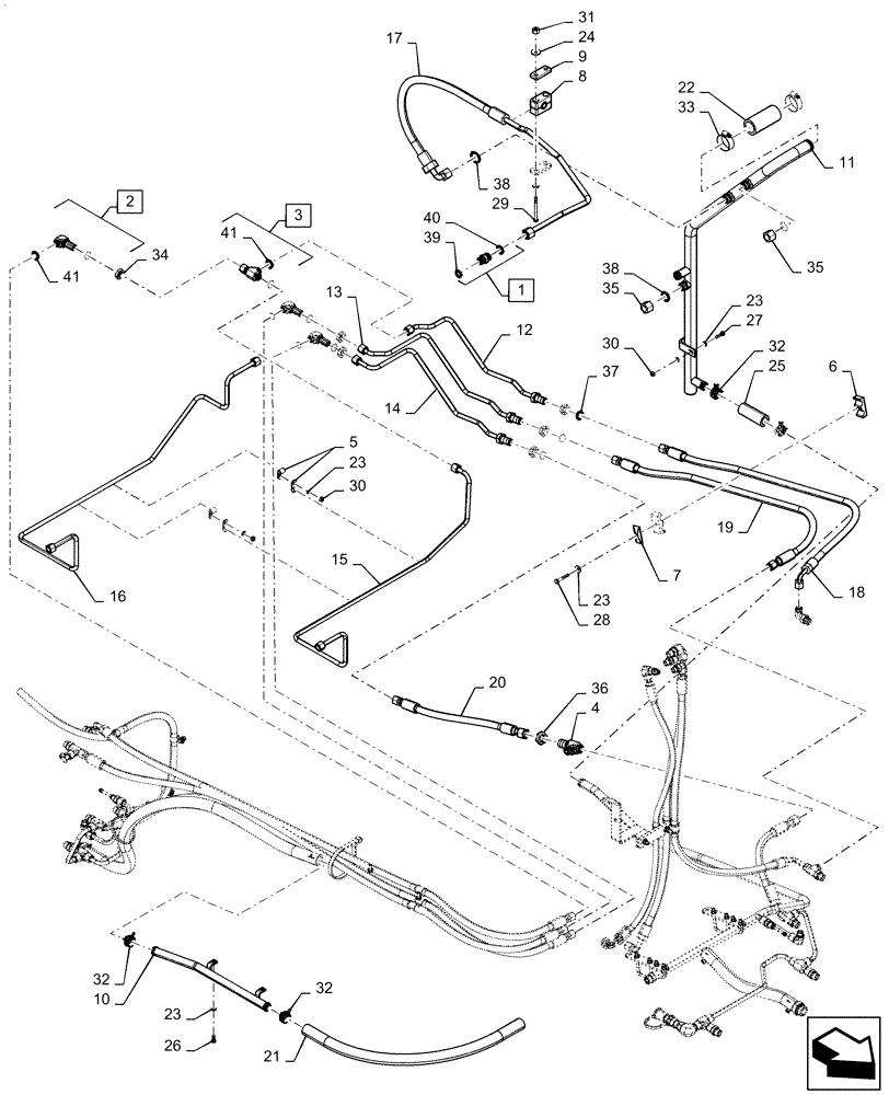 Схема запчастей Case IH STEIGER 500 - (35.733.AC[02]) - CENTER AXLE LUBRICATION LINE, W/O DIFFERENTIAL LOCK (35) - HYDRAULIC SYSTEMS