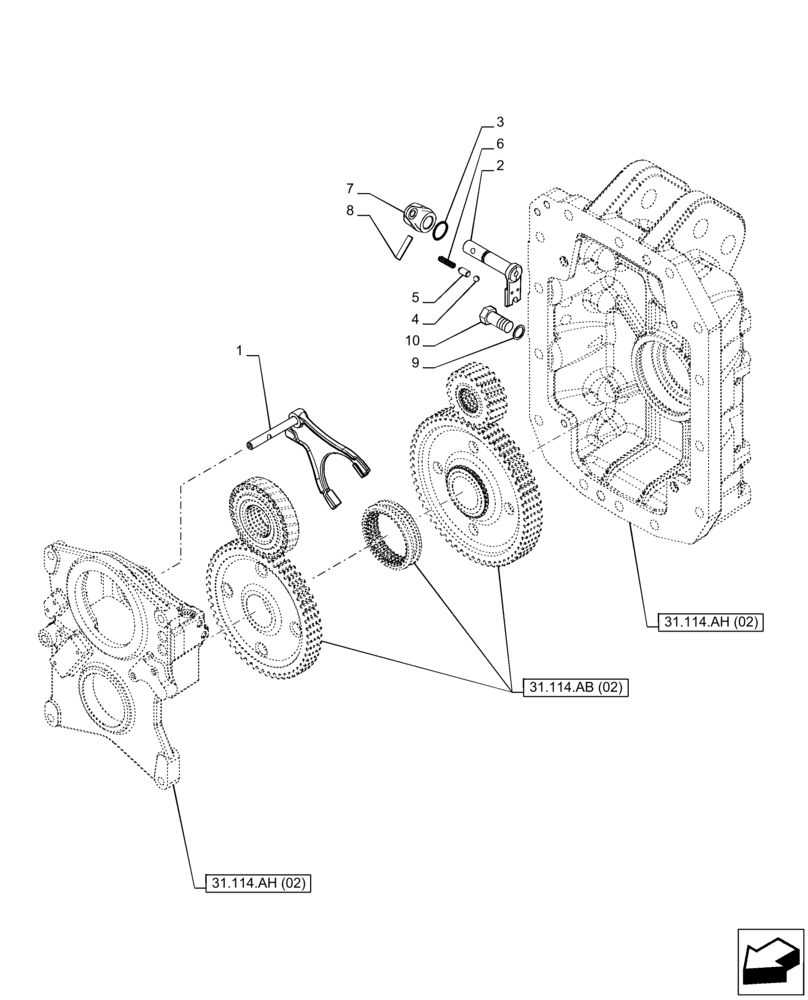 Схема запчастей Case IH PUMA 220 - (31.114.AO[02]) - VAR - 391145, 758025, 758029 - PTO 1000/1000E RPM, SELECTOR (31) - IMPLEMENT POWER TAKE OFF