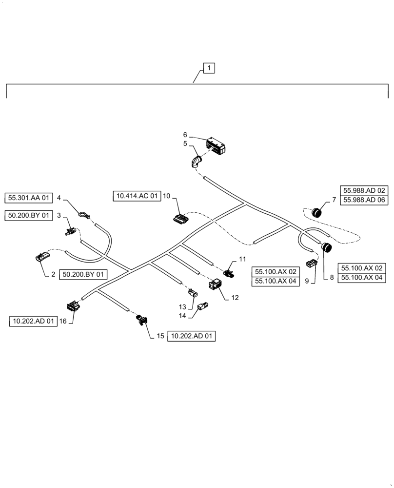 Схема запчастей Case IH QUADTRAC 370 - (55.015.AB[02]) - ENGINE HARNESS, 370 (55) - ELECTRICAL SYSTEMS