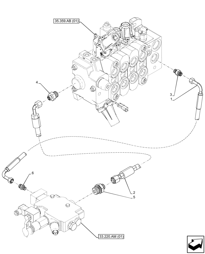 Схема запчастей Case IH FARMLIFT 935 - (33.220.AF[01]) - VAR - 749240 - TRAILER BRAKE, LINES, DIRECTIONAL CONTROL VALVE (33) - BRAKES & CONTROLS