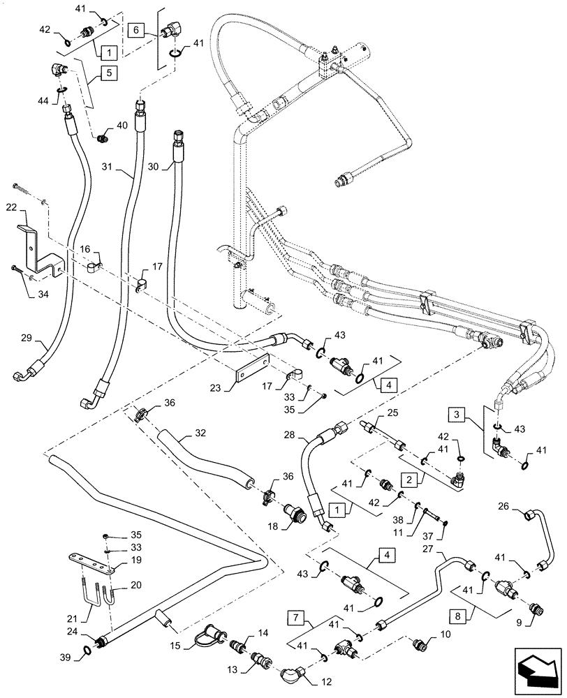 Схема запчастей Case IH STEIGER 620 - (35.733.AC[01]) - FRONT AXLE LUBRICATION LINES, W/O DIFFERENTIAL LOCK (35) - HYDRAULIC SYSTEMS