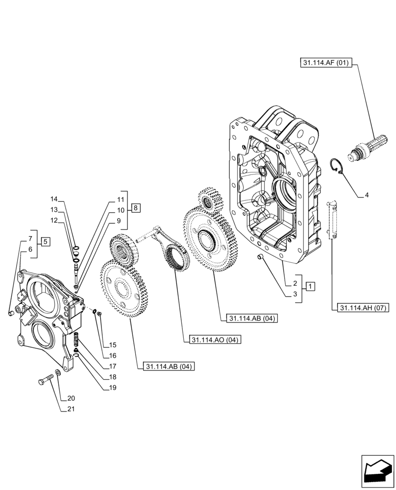 Схема запчастей Case IH PUMA 220 CVT - (31.114.AH[04]) - VAR - 758031 - PTO 540/1000 RPM, HOUSING (31) - IMPLEMENT POWER TAKE OFF