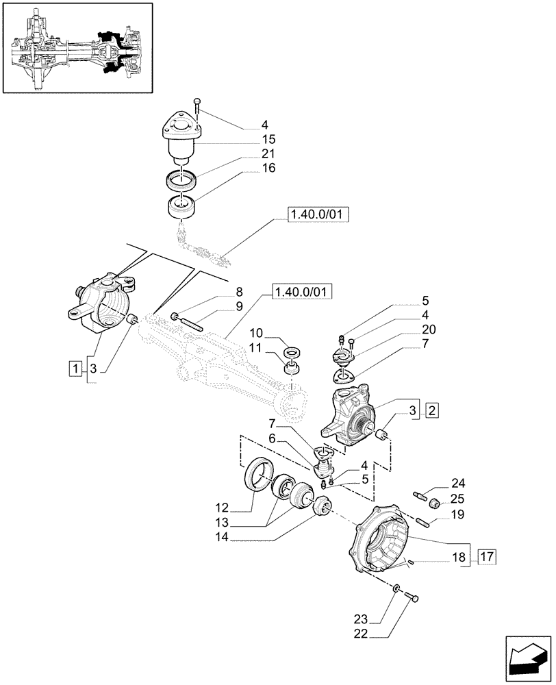 Схема запчастей Case IH PUMA 195 - (1.40.0/02) - 4WD FRONT AXLE - STEERING KNUCKLES & HUBS (04) - FRONT AXLE & STEERING