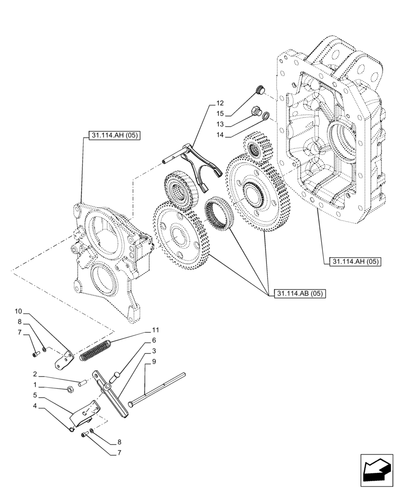 Схема запчастей Case IH PUMA 200 - (31.114.AO[05]) - VAR - 758032 - PTO 540E/1000 RPM, INTERCHANGE SHAFT, SELECTOR (31) - IMPLEMENT POWER TAKE OFF