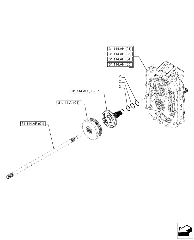 Схема запчастей Case IH PUMA 185 CVT - (31.114.AD[01]) - VAR - 391145, 758028, 758031, 758032 - PTO, DRIVE SHAFT, FRONT (31) - IMPLEMENT POWER TAKE OFF