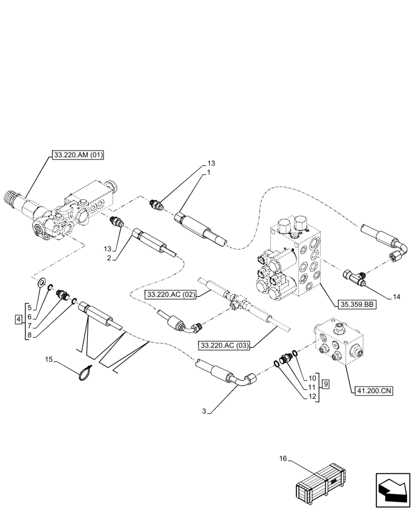 Схема запчастей Case IH FARMLIFT 935 - (33.220.AC[04]) - VAR - 749295 - TRAILER BRAKE, LINES (33) - BRAKES & CONTROLS