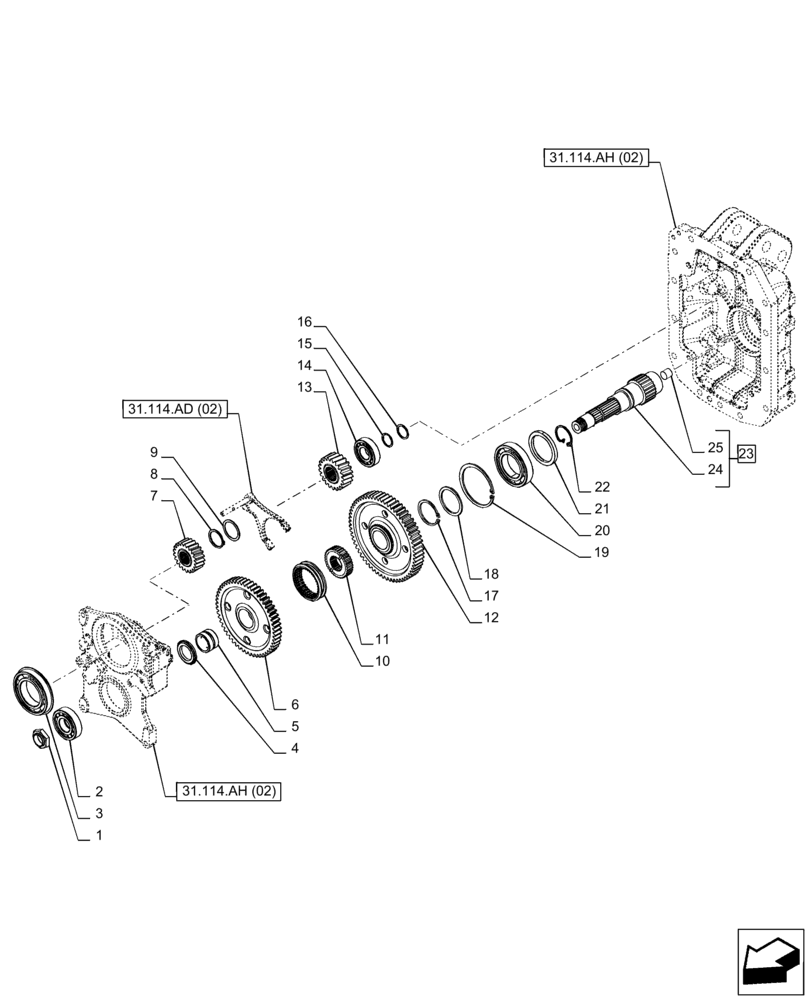 Схема запчастей Case IH PUMA 185 CVT - (31.114.AB[02]) - VAR - 391145, 758025, 758029 - PTO 1000/1000E RPM, DRIVEN SHAFT (31) - IMPLEMENT POWER TAKE OFF