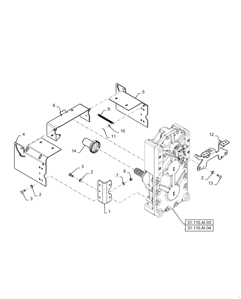 Схема запчастей Case IH STEIGER 500 - (31.110.AI[02]) - PTO GEAR HOUSING, W/O 3 POINT HITCH (31) - IMPLEMENT POWER TAKE OFF