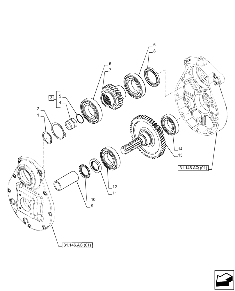 Схема запчастей Case IH PUMA 150 CVT - (31.146.AR[01]) - VAR - 758091, 758093, 758245, 758247, 758248 - FRONT PTO ASSY, GEARBOX (31) - IMPLEMENT POWER TAKE OFF