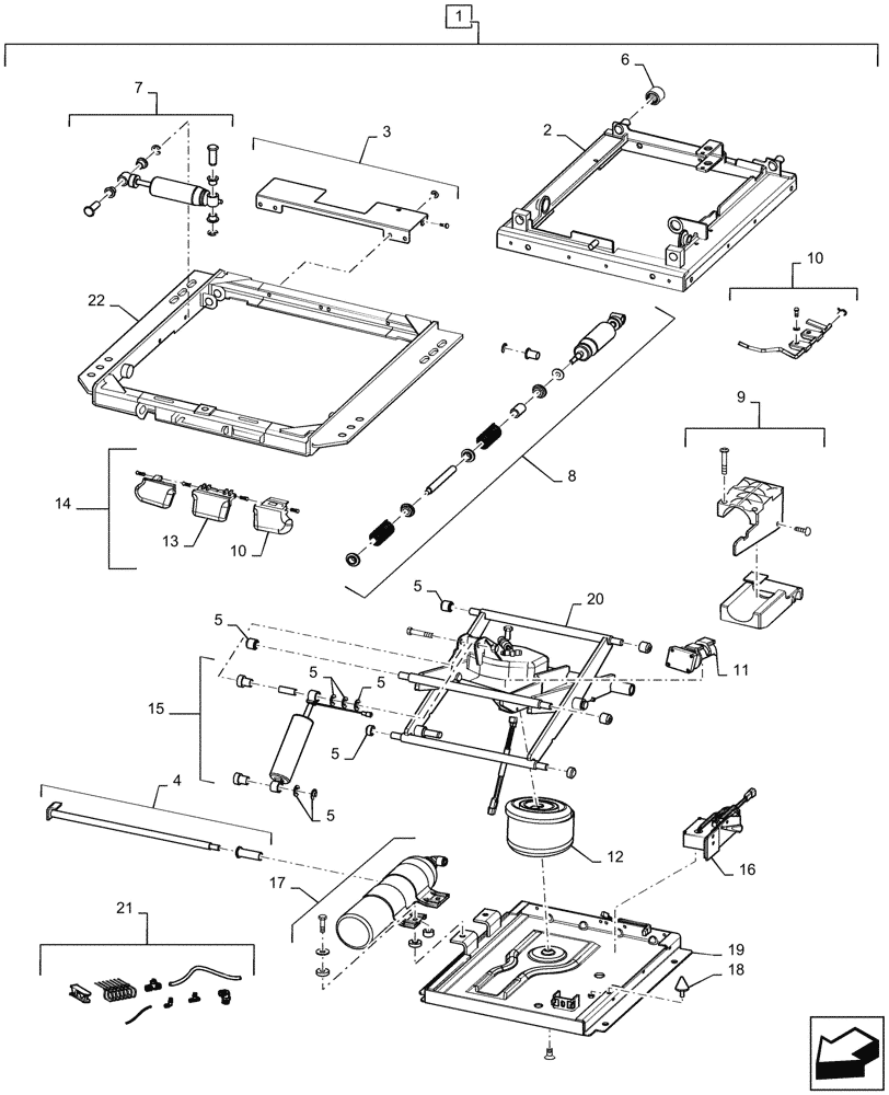 Схема запчастей Case IH QUADTRAC 500 - (90.124.AN[02]) - VAR - 420371, 449058, 449059 - SEAT SUSPENSION ASSY, SEMI ACTIVE SUSPENSION (90) - PLATFORM, CAB, BODYWORK AND DECALS